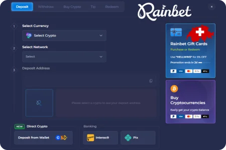 Rainbet Einzahlungsmethoden