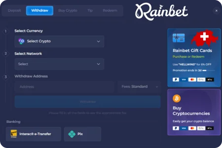 Rainbet Auszahlungsmethoden