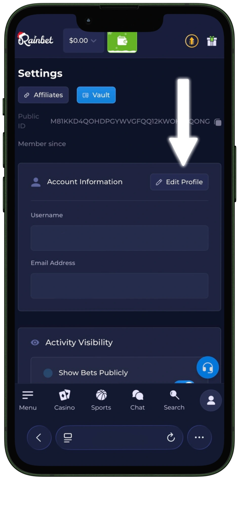 Rainbet sign up - Profile Settings Overview one Rainbet registration