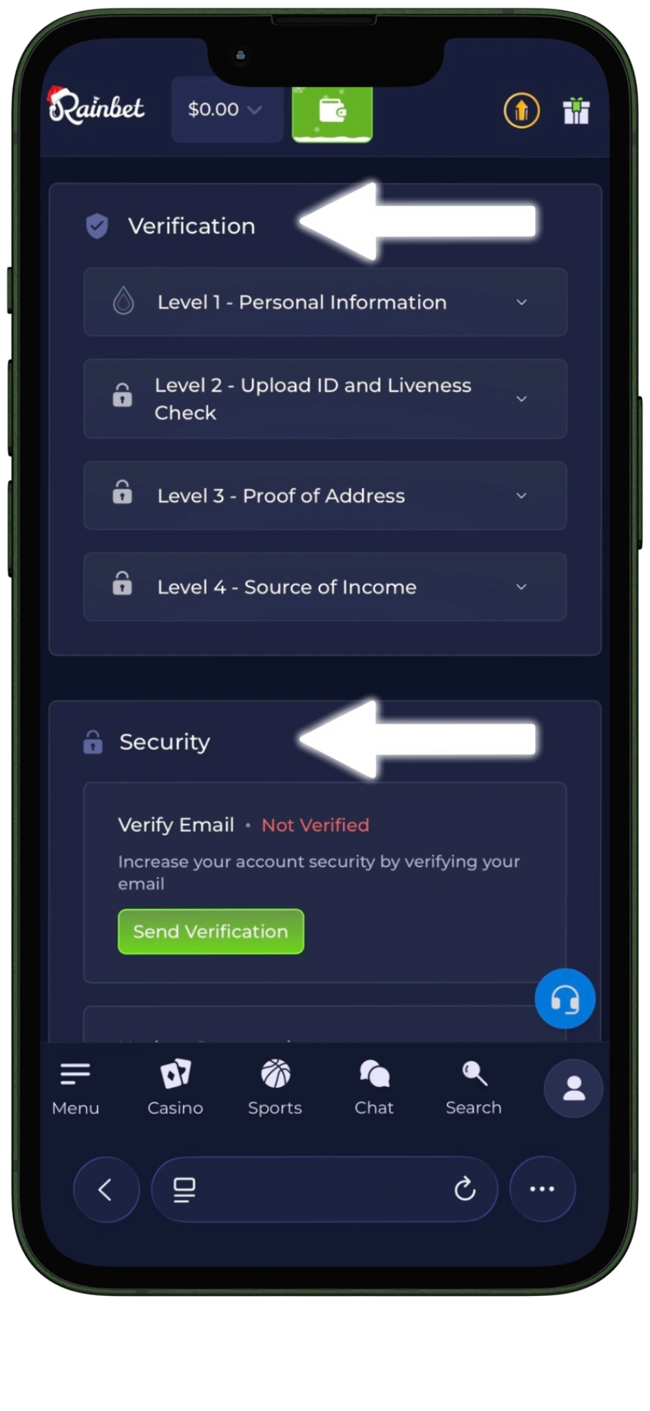 Rainbet sign up - Profile Settings Overview three Rainbet registration