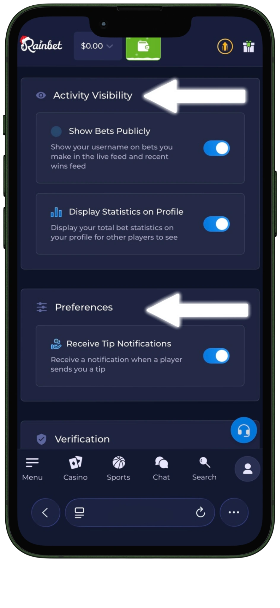 Rainbet sign up - Profile Settings Overview two Rainbet registration
