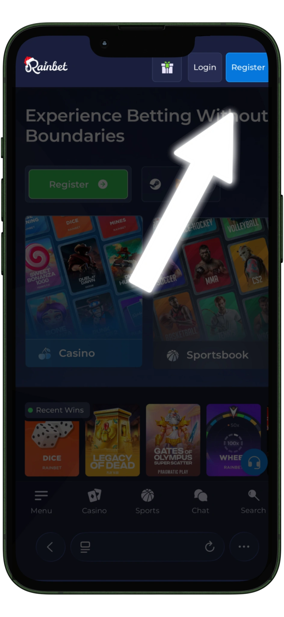 register buttion on rainbet