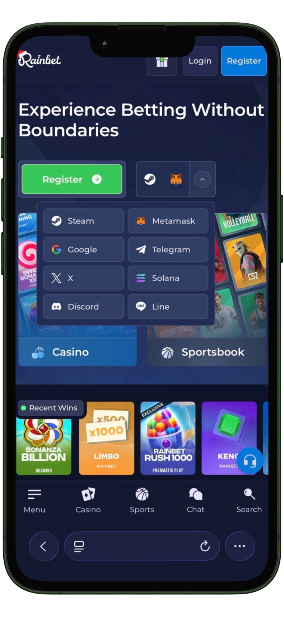 Rainbet login - Register via Steam, Google, Metamask at Rainbet casino