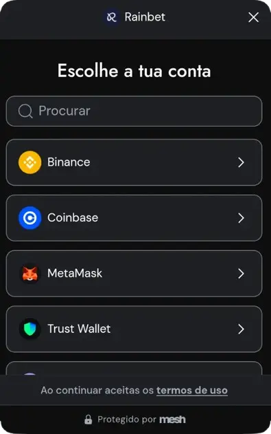 Сarteira cripto no site Rainbet
