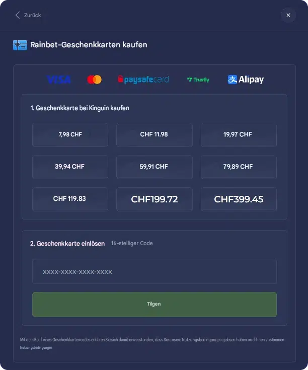 Rainbet-Geschenkkarten kaufen