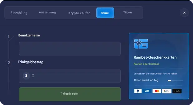 Tipping-Funktion von Rainbet