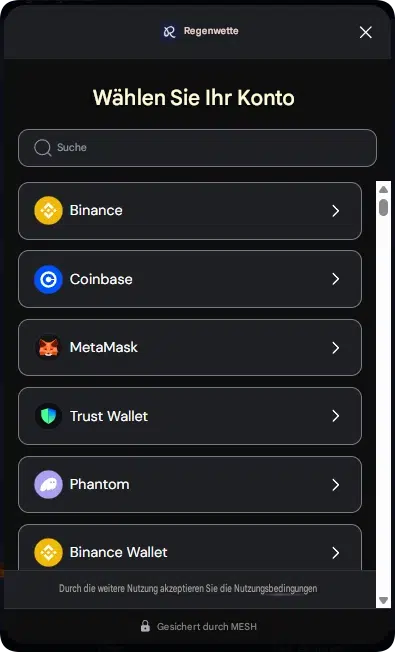 Krypto-Wallet auf der Rainbet-Webseite